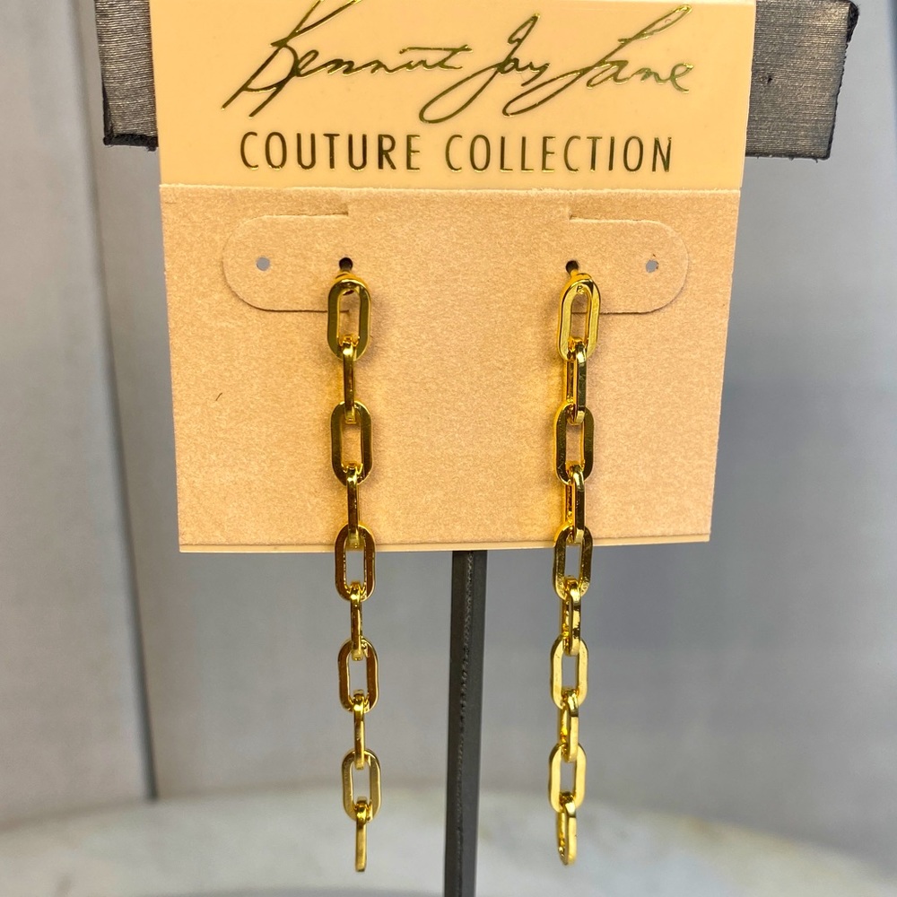 Kenneth Jay Lane Couture Gold Linear Link Duster Earrings Y2K